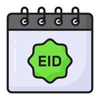 Eid tag on calendar denoting icon of ramadan calendar, premium vector of calendar