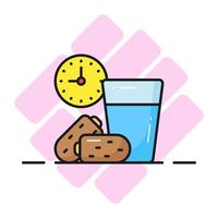 Dates, water glass and clock showing concept of ramadan iftar time vector