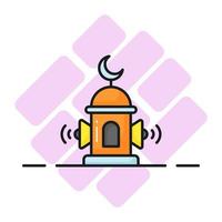 Speakers on mosque tower showing concept of adhan vector in trendy style
