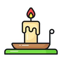 Vector of Burning candle on plate in modern style, creatively designed icon