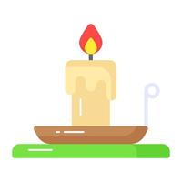 Vector of Burning candle on plate in modern style, creatively designed icon