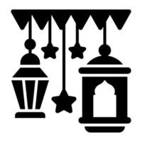 Vintage lantern and stars with garlands showing concept vector of ramadan decoration