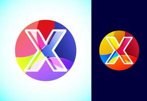 Line letter X on a colorful circle. Graphic alphabet symbol for business or company identity. vector