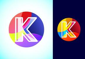 Line letter K on a colorful circle. Graphic alphabet symbol for business or company identity. vector