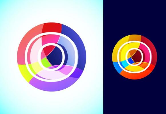 Line letter O on a colorful circle. Graphic alphabet symbol for business or company identity.