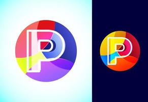 Line letter P on a colorful circle. Graphic alphabet symbol for business or company identity. vector