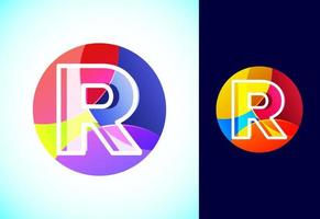 Line letter R on a colorful circle. Graphic alphabet symbol for business or company identity. vector