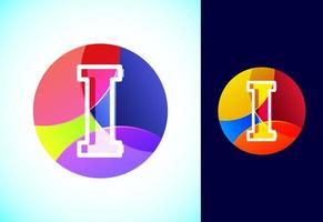 Line letter I on a colorful circle. Graphic alphabet symbol for business or company identity. vector