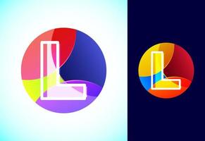 Line letter L on a colorful circle. Graphic alphabet symbol for business or company identity. vector