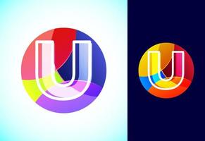 Line letter U on a colorful circle. Graphic alphabet symbol for business or company identity. vector