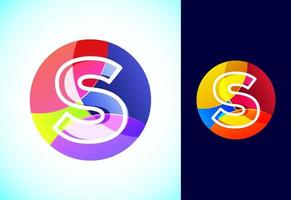 Line letter S on a colorful circle. Graphic alphabet symbol for business or company identity. vector