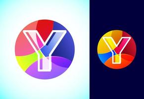 Line letter Y on a colorful circle. Graphic alphabet symbol for business or company identity. vector