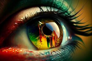 beautiful fantasy abstract female eye in rainbow cornea illustration photo