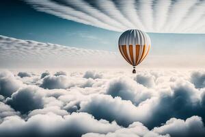 lonely hot air balloon in the clear white sky and pure cloud copy space photo