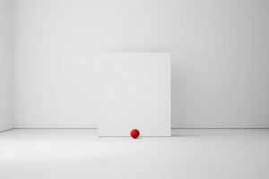 minimalista blanco lona en blanco antecedentes pared y rojo pelota generativo ai foto