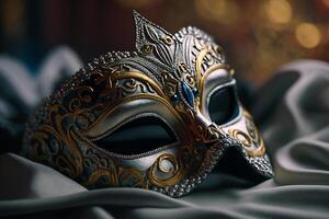 carnival metal female mask in dark photo