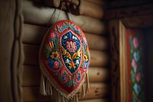 tradicional bordado ucranio vyshyvanka en puerta generativo ai foto