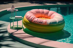 inflable circulo para relajante en el piscina, verano vacaciones generativo ai foto