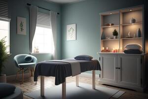 massage parlor, spa room with massage bed for relaxation photo