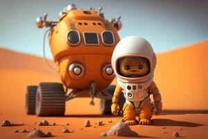 martian robot and mars rover on red planet illustration photo