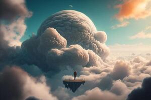 man high in the sky among white clouds, pure mind is the way to success photo