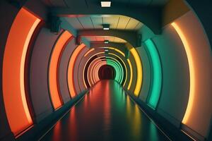 colorful glow light on dark corridor photo