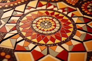 mosaic tile floor yellow red color photo