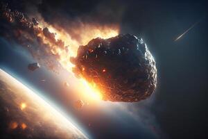 fiery big asteroid falling to earth photo