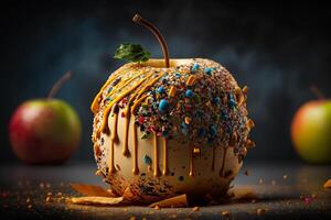 manzana con caramelo y dulce vistoso asperja ilustración generativo ai foto