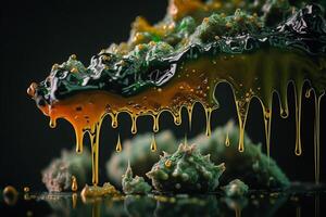 flowing golden drops cannabis wax extract, thc live resin photo