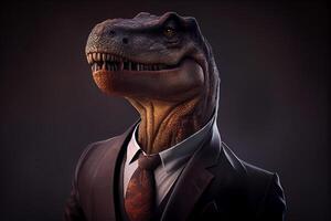 dinosaur in formal suit jacket in dark illustration photo