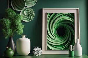 beautiful green wall mockup with plants photo