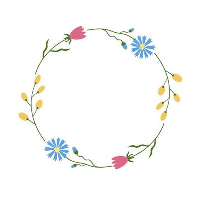 Floral frame round. Cute frame flower arrangement, hand drawn ...