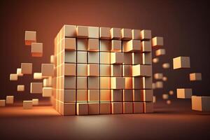 golden abstract shiny block background of cubes photo