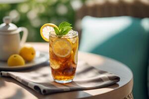 fresh cold lemon tea with mint leaf photo