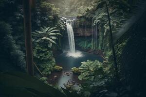 waterfall in jungle tropical forest photo