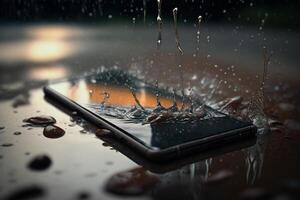 phone fell into a puddle of splashing water photo