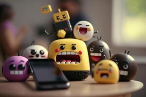 emoji characters playing phone illustration photo