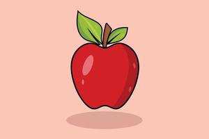 A red apple with green leaves on it vector