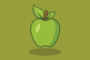 A green apple with a leaf on it vector