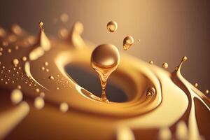golden liquid with air bubble flows down photo