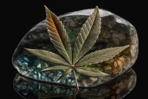 green cannabis leaf on glass stone illustration photo