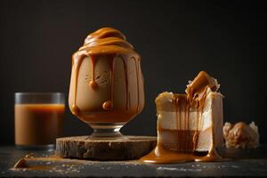 sweet dessert with salted caramel photo