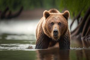 grizzly bear fishing in the river photo