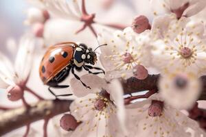 ladybug on pink flowers photo