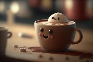 cappuccino cup character with smile illustration photo
