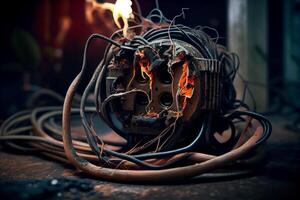 fired copper wiring, lump with burnt wires illustration photo