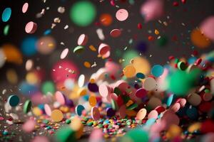 flying colorful confetti with blurred bokeh background illustration photo