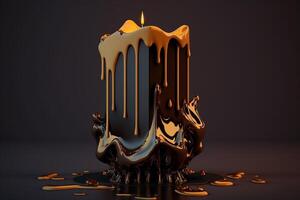 brown burning candle with melted wax illustration photo