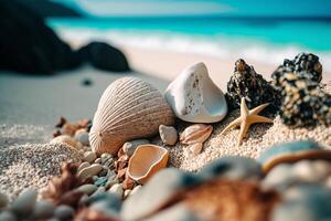 conchas en el mar costa, verano vacaciones generativo ai foto